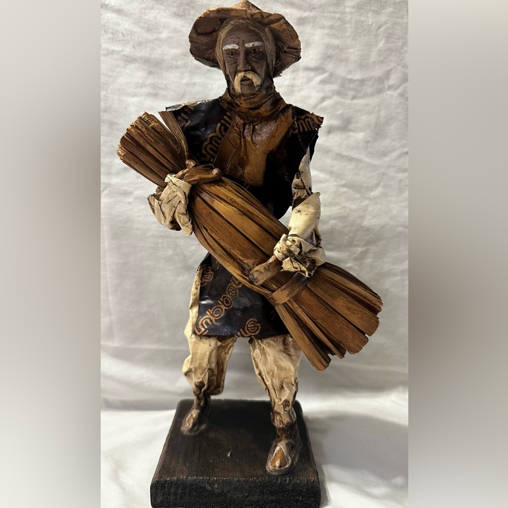 Mexican Paper Mache Vintage Handcrafted Figurine with Brown and Black Accents